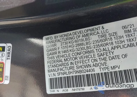 2022 Honda Odyssey Ex-L from USA, damaged, VIN 5FNRL6H79NB024406